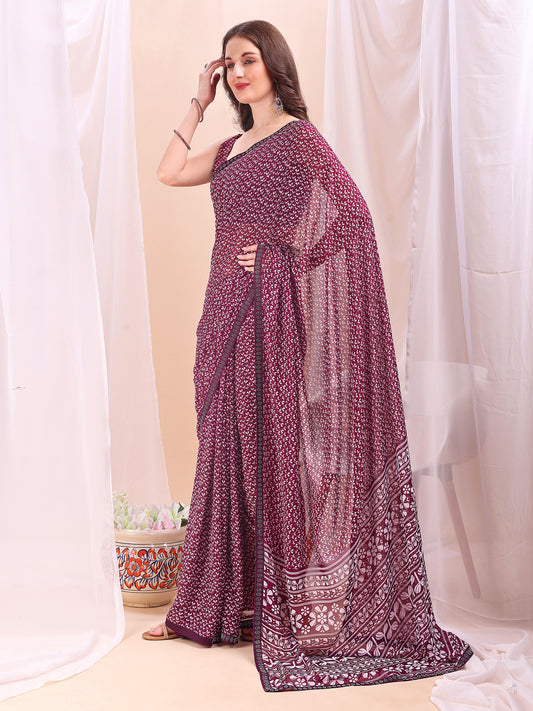 Leelavati Printed, Embellished, Embroidered Daily Wear Chiffon Saree (Purple)