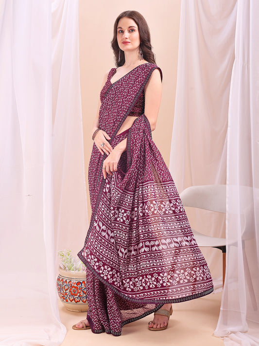 Leelavati Printed, Embellished, Embroidered Daily Wear Chiffon Saree (Purple)