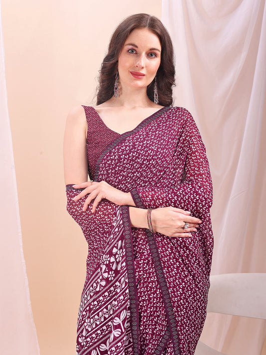 Leelavati Printed, Embellished, Embroidered Daily Wear Chiffon Saree (Purple)
