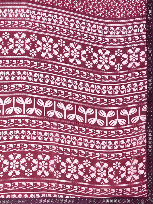 Leelavati Printed, Embellished, Embroidered Daily Wear Chiffon Saree (Purple)