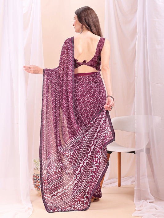 Leelavati Printed, Embellished, Embroidered Daily Wear Chiffon Saree (Purple)