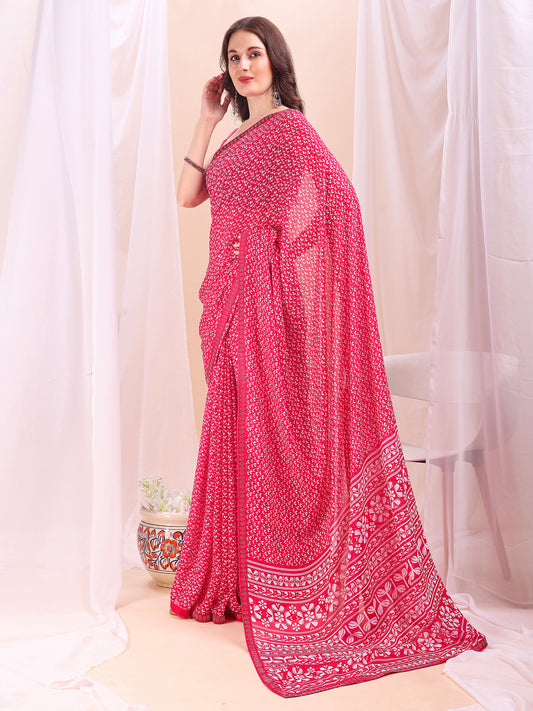 Leelavati Printed, Embellished, Embroidered Daily Wear Chiffon Saree (Red)