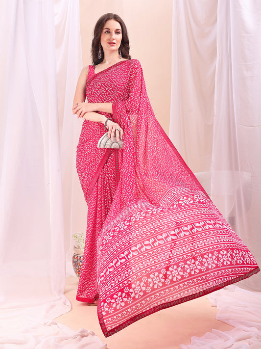 Leelavati Printed, Embellished, Embroidered Daily Wear Chiffon Saree (Red)
