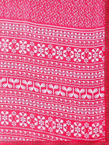 Leelavati Printed, Embellished, Embroidered Daily Wear Chiffon Saree (Red)