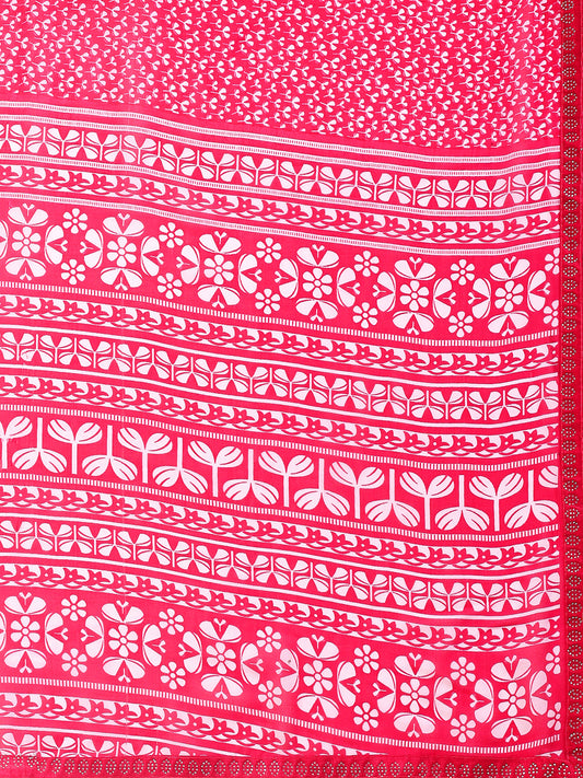 Leelavati Printed, Embellished, Embroidered Daily Wear Chiffon Saree (Red)