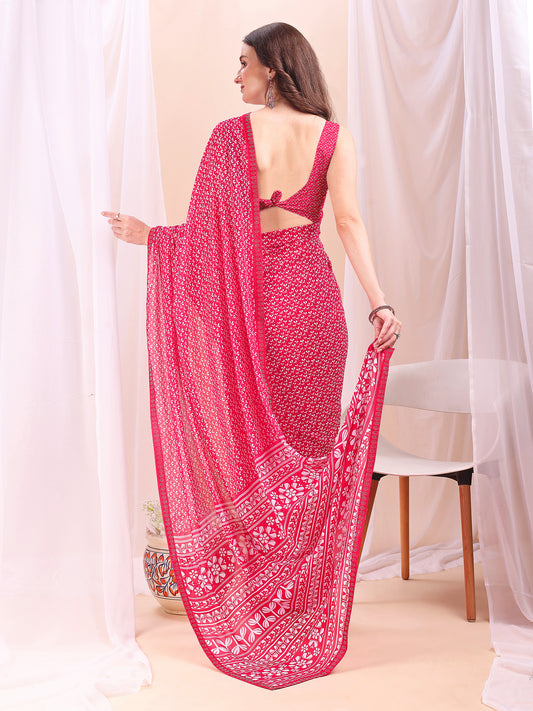 Leelavati Printed, Embellished, Embroidered Daily Wear Chiffon Saree (Red)