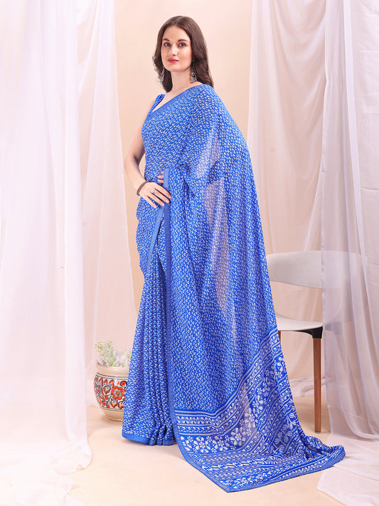 Leelavati Printed, Embellished, Embroidered Daily Wear Chiffon Saree (Light Blue)