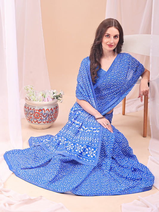 Leelavati Printed, Embellished, Embroidered Daily Wear Chiffon Saree (Light Blue)