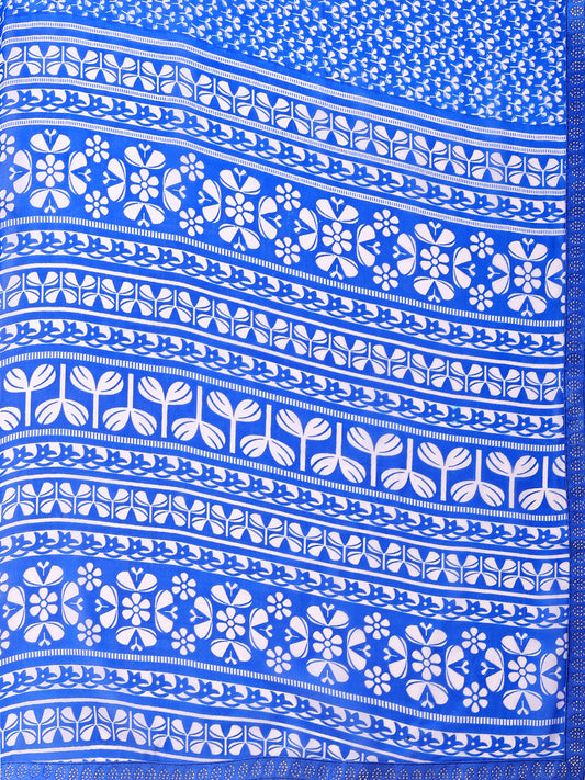 Leelavati Printed, Embellished, Embroidered Daily Wear Chiffon Saree (Light Blue)