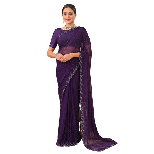 Leelavati Embellished Bollywood Chiffon Saree (Purple)