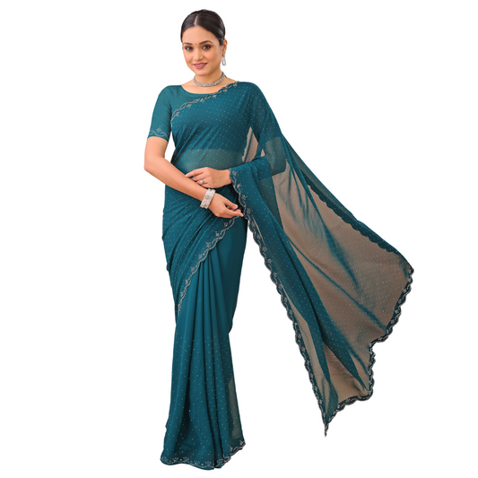 Leelavati Embellished Bollywood Chiffon Saree (Purple)