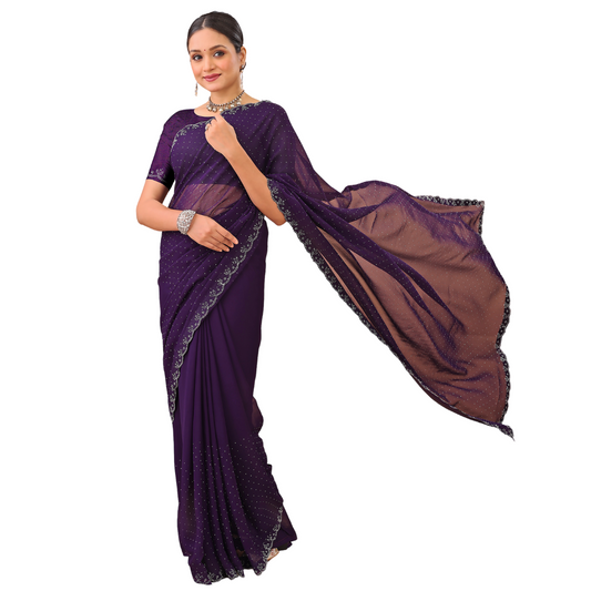 Leelavati Embellished Bollywood Chiffon Saree (Purple)