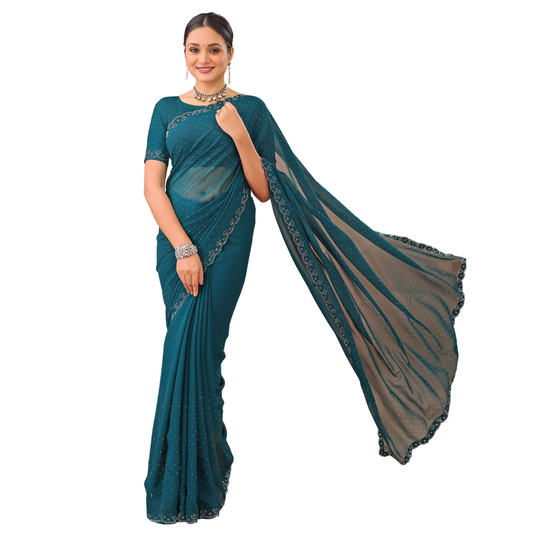 Leelavati Embellished Bollywood Chiffon Saree (Light Blue)