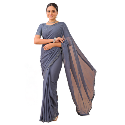 Leelavati Embellished Bollywood Chiffon Saree (Grey)
