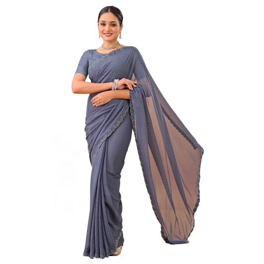 Leelavati Embellished Bollywood Chiffon Saree (Grey)