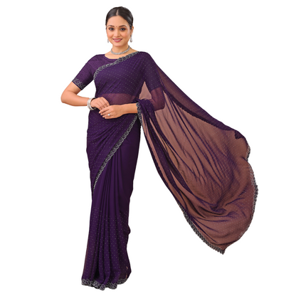 Leelavati Embellished Bollywood Chiffon Saree (Purple)