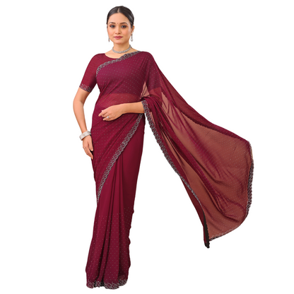 Leelavati Embellished Bollywood Chiffon Saree (Maroon)