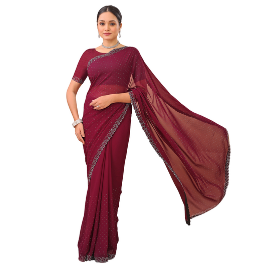 Leelavati Embellished Bollywood Chiffon Saree (Maroon)