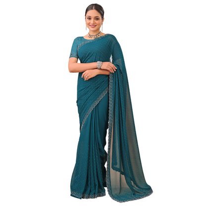 Leelavati Embellished Bollywood Chiffon Saree (Light Blue)