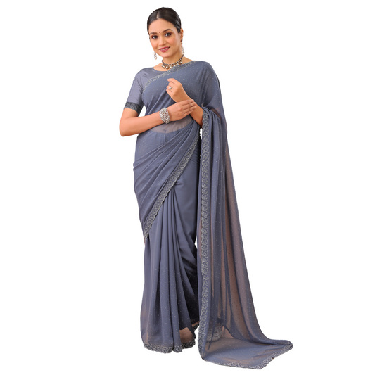 Leelavati Embellished Bollywood Chiffon Saree (Grey)