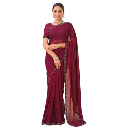 Leelavati Embellished Bollywood Chiffon Saree (Maroon)