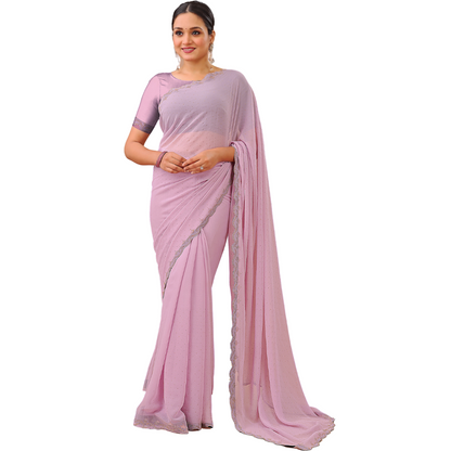 Leelavati Embellished Bollywood Chiffon Saree (Pink)