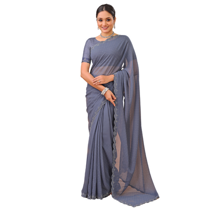 Leelavati Embellished Bollywood Chiffon Saree (Grey)