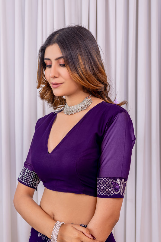 Leelavati Embroidered, Embellished Bollywood Georgette Saree (Purple)