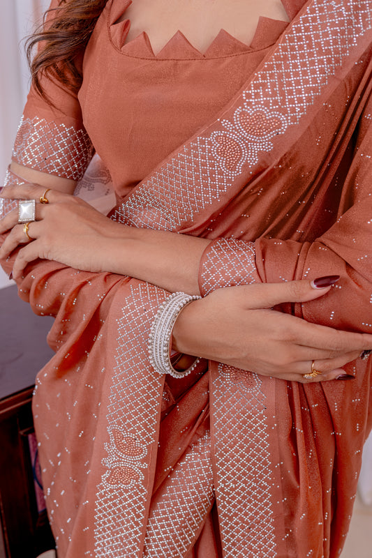 Leelavati Embroidered, Embellished Bollywood Georgette Saree (Orange)