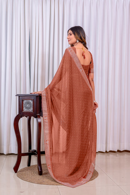 Leelavati Embroidered, Embellished Bollywood Georgette Saree (Orange)
