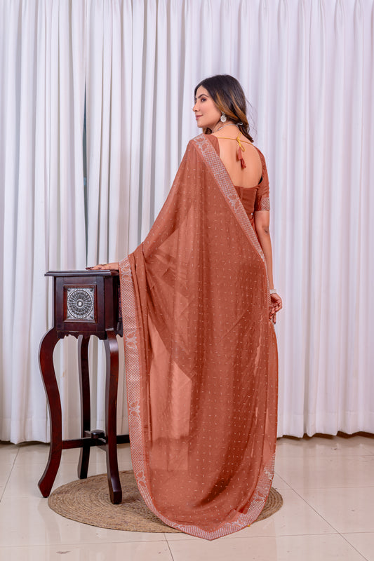 Leelavati Embroidered, Embellished Bollywood Georgette Saree (Orange)