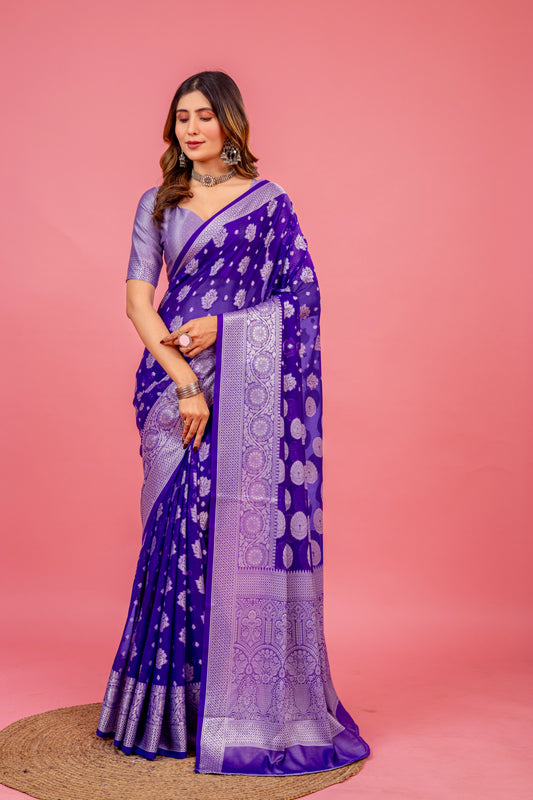 Leelavati Woven, Self Design Kanjivaram Pure Silk, Jacquard Saree (Purple)
