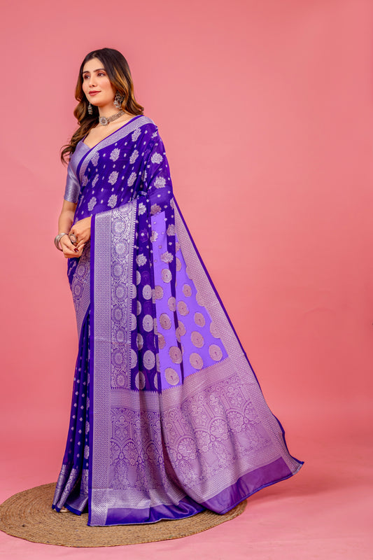 Leelavati Woven, Self Design Kanjivaram Pure Silk, Jacquard Saree (Purple)