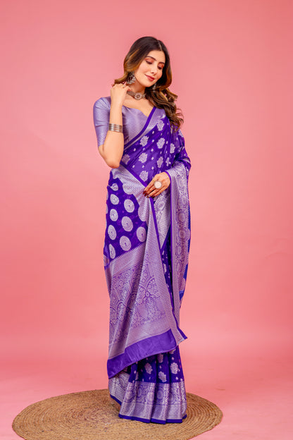 Leelavati Woven, Self Design Kanjivaram Pure Silk, Jacquard Saree (Purple)