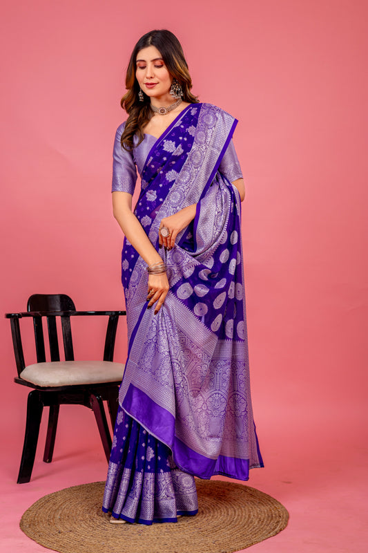 Leelavati Woven, Self Design Kanjivaram Pure Silk, Jacquard Saree (Purple)
