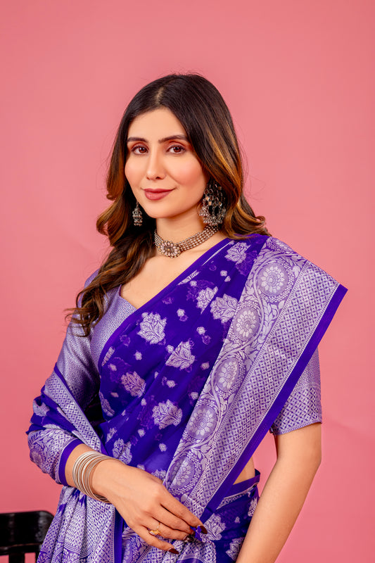 Leelavati Woven, Self Design Kanjivaram Pure Silk, Jacquard Saree (Purple)