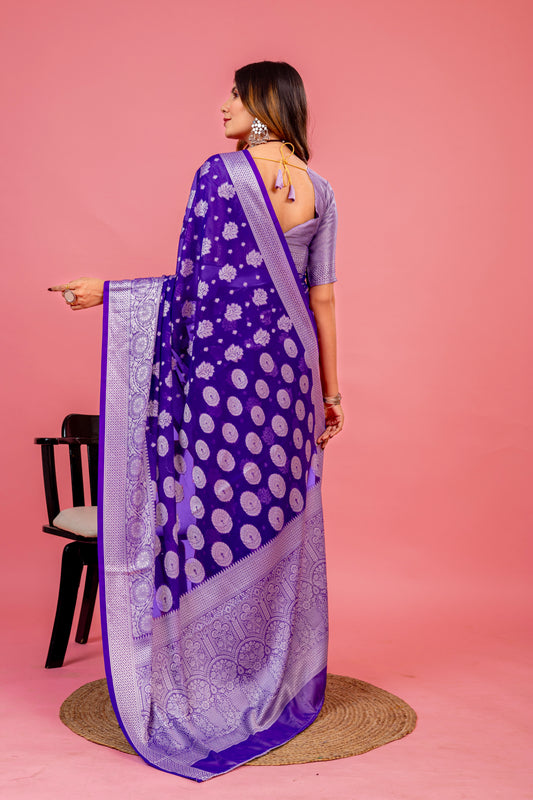 Leelavati Woven, Self Design Kanjivaram Pure Silk, Jacquard Saree (Purple)