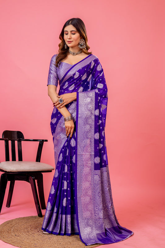 Leelavati Woven, Self Design Kanjivaram Pure Silk, Jacquard Saree (Purple)