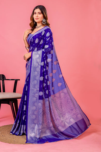 Leelavati Woven, Self Design Kanjivaram Pure Silk, Jacquard Saree (Purple)