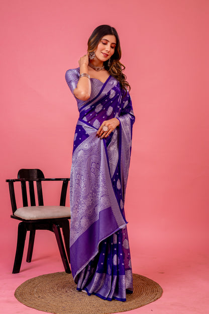 Leelavati Woven, Self Design Kanjivaram Pure Silk, Jacquard Saree (Purple)