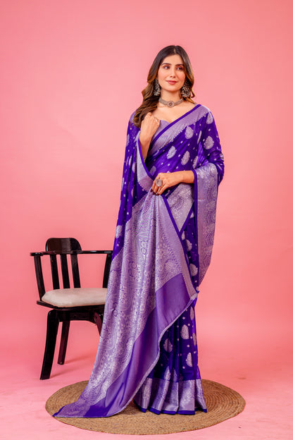Leelavati Woven, Self Design Kanjivaram Pure Silk, Jacquard Saree (Purple)