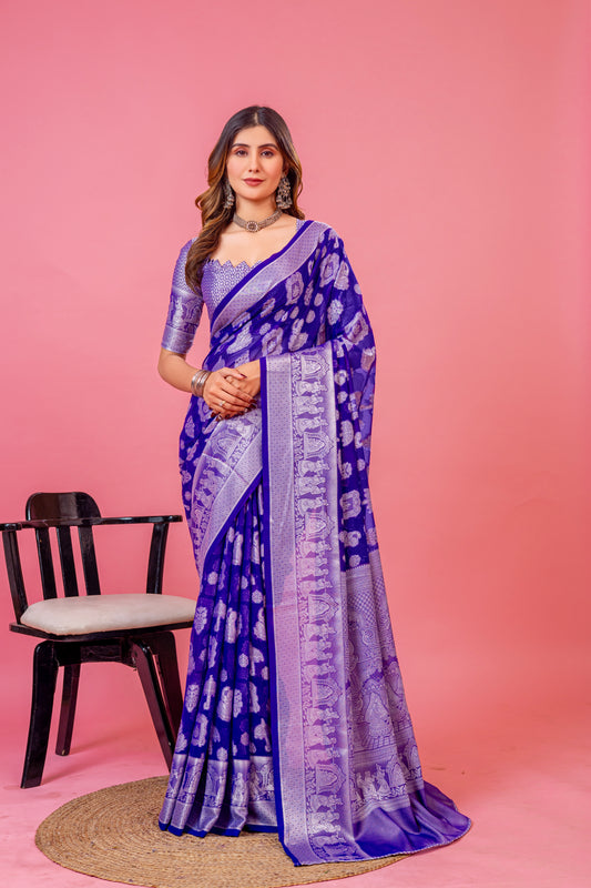 Leelavati Woven, Self Design Kanjivaram Pure Silk, Jacquard Saree (Purple)