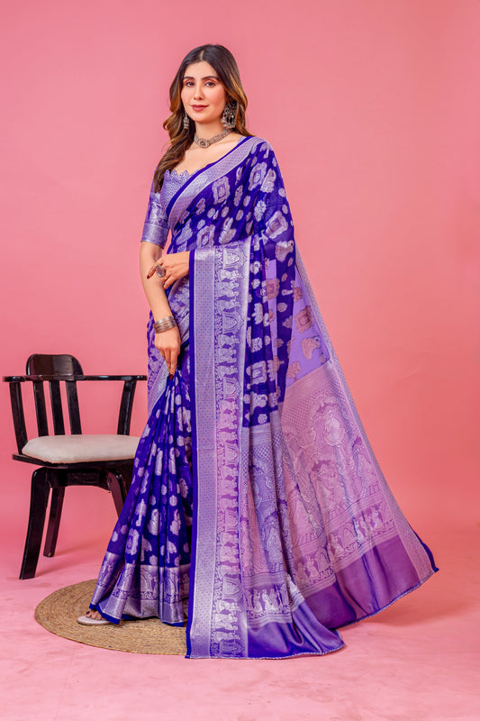 Leelavati Woven, Self Design Kanjivaram Pure Silk, Jacquard Saree (Purple)