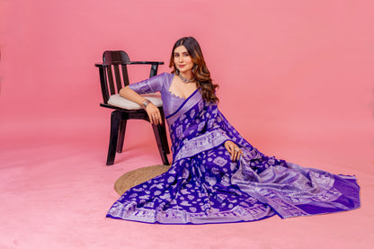 Leelavati Woven, Self Design Kanjivaram Pure Silk, Jacquard Saree (Purple)