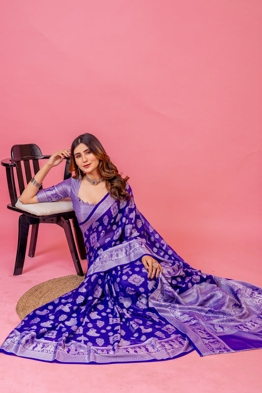 Leelavati Woven, Self Design Kanjivaram Pure Silk, Jacquard Saree (Purple)