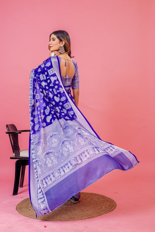 Leelavati Woven, Self Design Kanjivaram Pure Silk, Jacquard Saree (Purple)