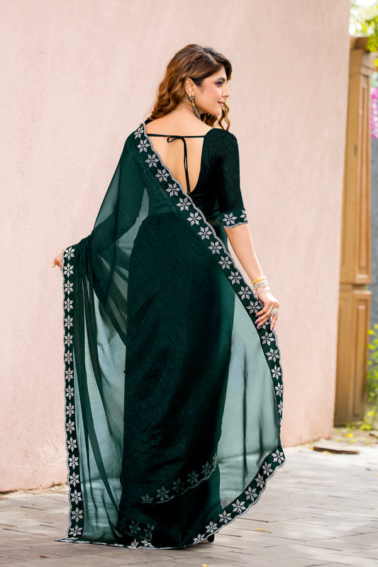 Leelavati Embroidered, Embellished Bollywood Georgette Saree (Blue)