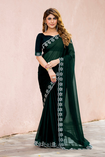 Leelavati Embroidered, Embellished Bollywood Georgette Saree (Blue)
