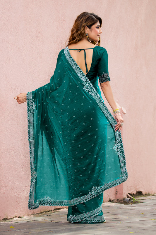Leelavati Embroidered, Embellished Bollywood Georgette Saree (Blue)