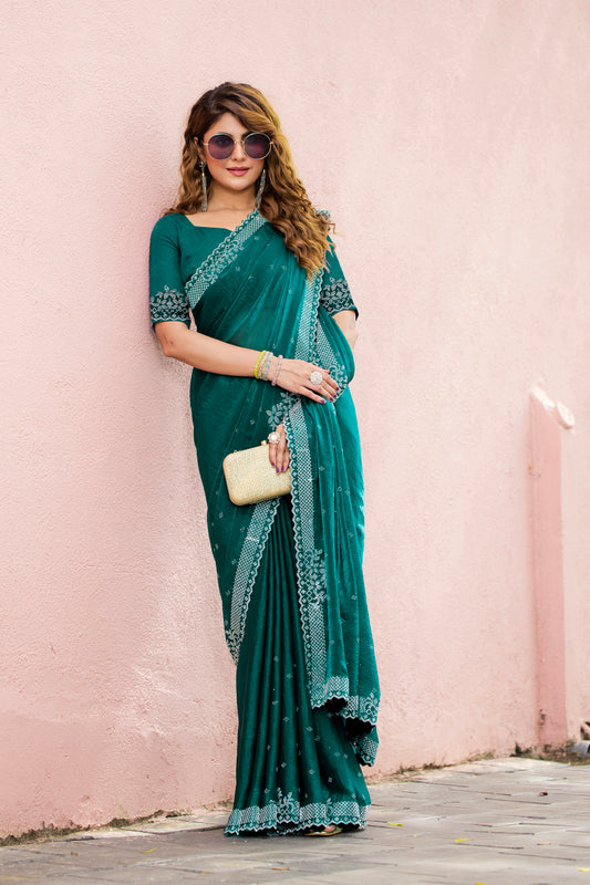 Leelavati Embroidered, Embellished Bollywood Georgette Saree (Blue)